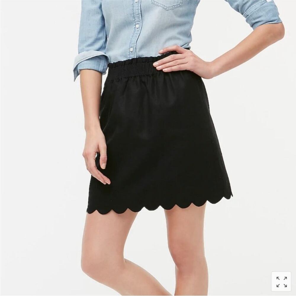 J Crew Scallop Linen Cotton Skirt Pull on Mini AL195 Black $69.50 NWT Size 2